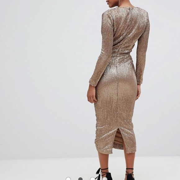 lavish alice sequin embellished midi dress in gold